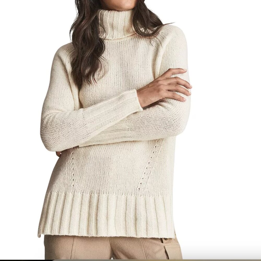 Reiss Cream Ribbed Turtleneck Sweater